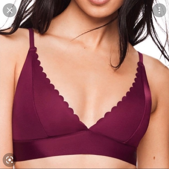 PINK Bonded Smooth Maroon scalloped bralette - Picture 1 of 4